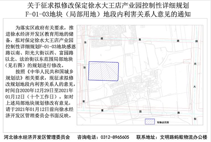 关于征求拟修改保定徐水大王店产业园控制性详细规划