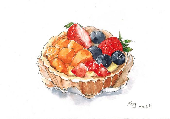 手绘水彩 美食食物 甜品控 水粉彩铅 甜点下午茶 吃货水果 插图插画