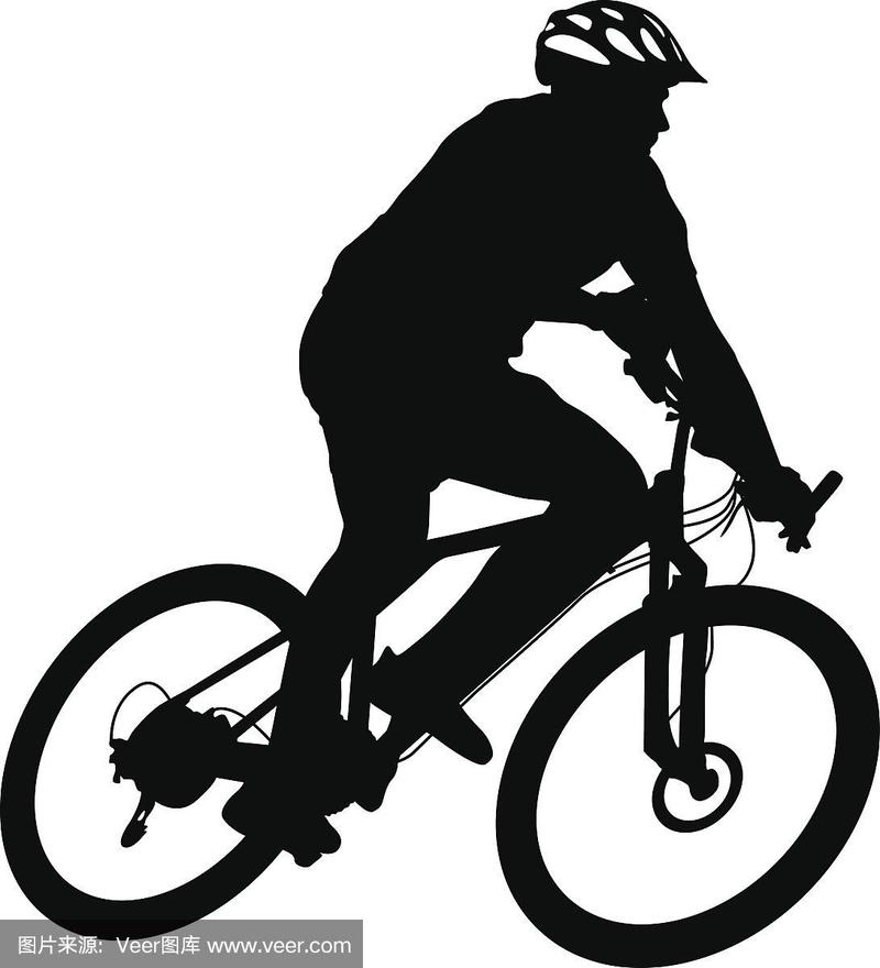 一个骑自行车的男性的剪影.矢量插图.