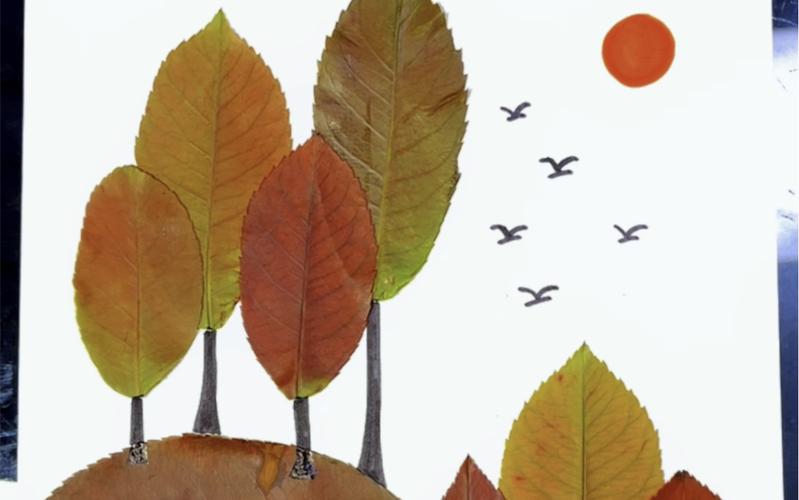 一起做树叶贴画吧,简单几片树叶就可以拼出一幅秋日风景画