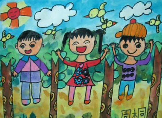 3 儿童画春天春游的图画简单