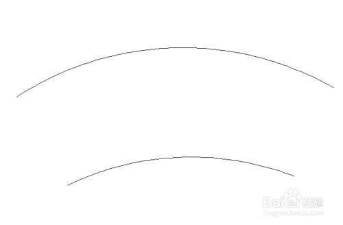 先用铅笔在画纸上画出两条平行的弧线,一条长一点,一条短一点,如图