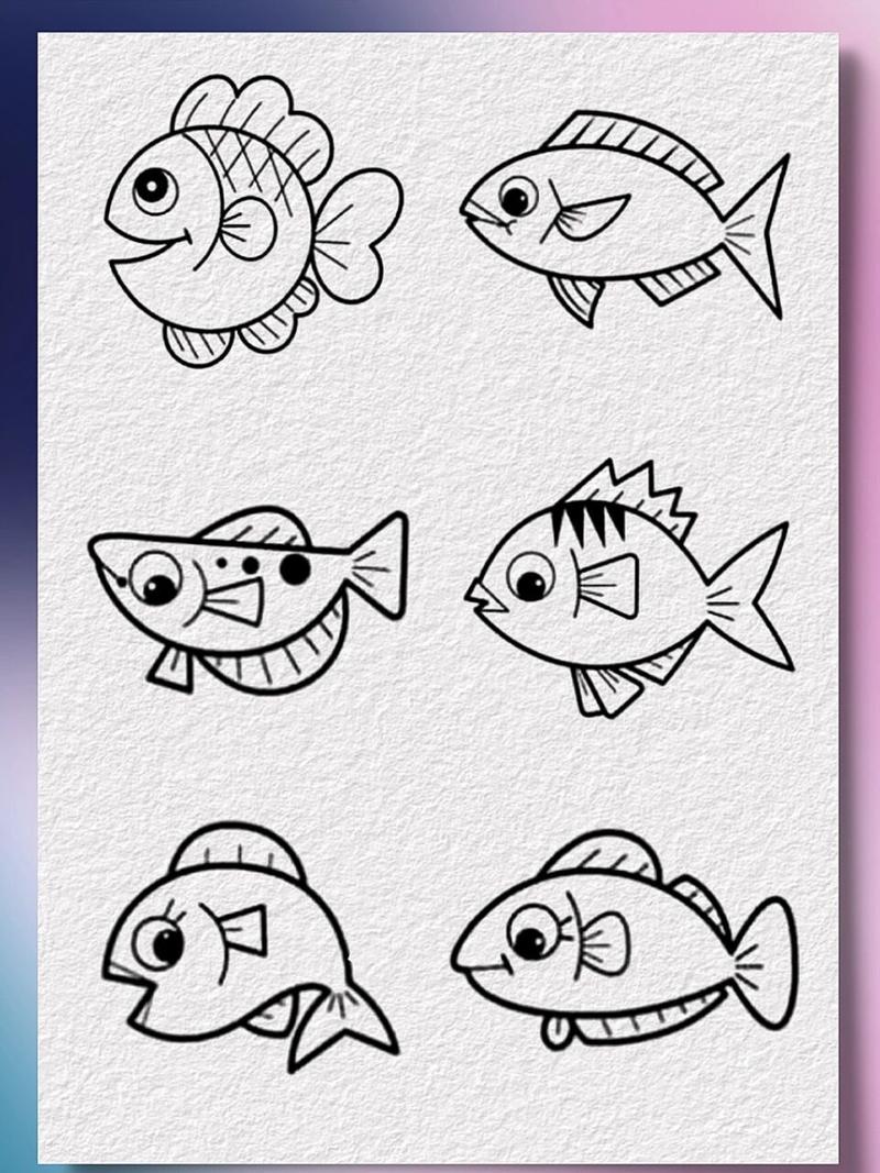 小鱼简笔画线稿 超多可爱的小鱼线稿一起来给他们涂色吧