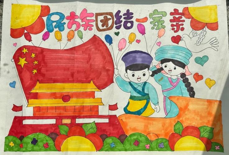 欢度国庆节 民族团结一家亲绘画作品-图3
