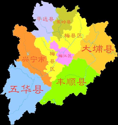 广东省梅州市行政规划图(图片提供来自:@小瑞地图 )