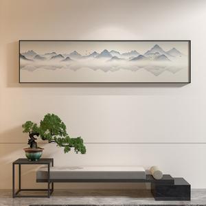 新中式横版装饰画客厅茶室卧室床头长条山水中国风背景墙壁挂画