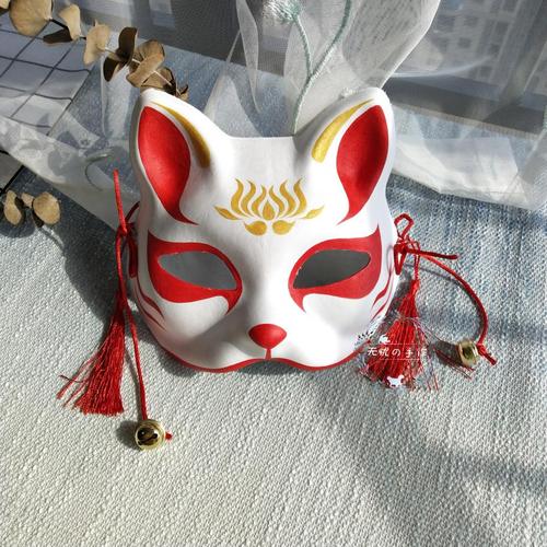 狐狸面具 日本全脸 猫脸纸浆面具和风手绘日本狐狸面具舞会动漫