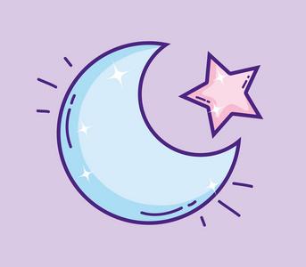 月亮与星星可爱卡通矢量插图平面设计照片