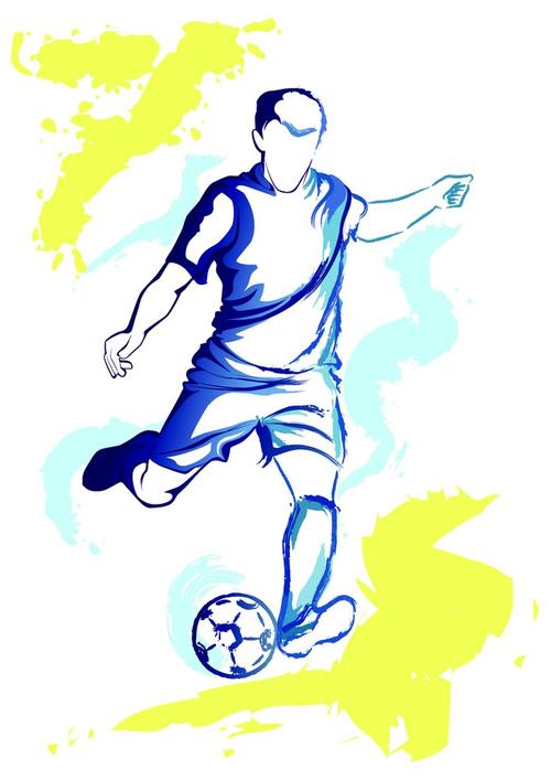 蓝色手绘踢足球的人物