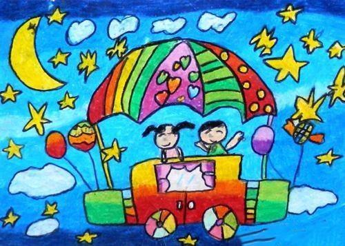 儿童热气球之旅简笔画