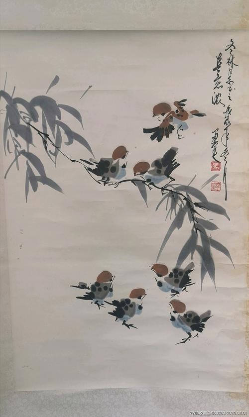 北京老画家马达花鸟画卷轴