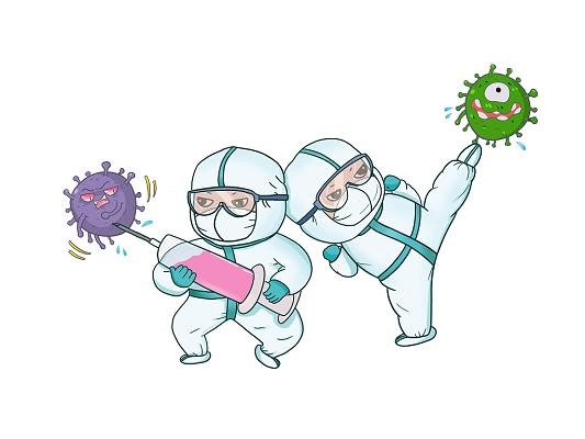 抗击疫情元素团结一心消灭病毒蓝色绿色医疗科技简洁卡通丙肝海报丙肝