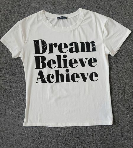 dream believe achieve 字母印花圆领短袖女t恤 2015欧美新款现货