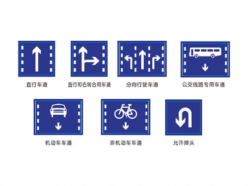 【免费】蓝色简约标识牌直行车道允许掉头交通安全标志png素材