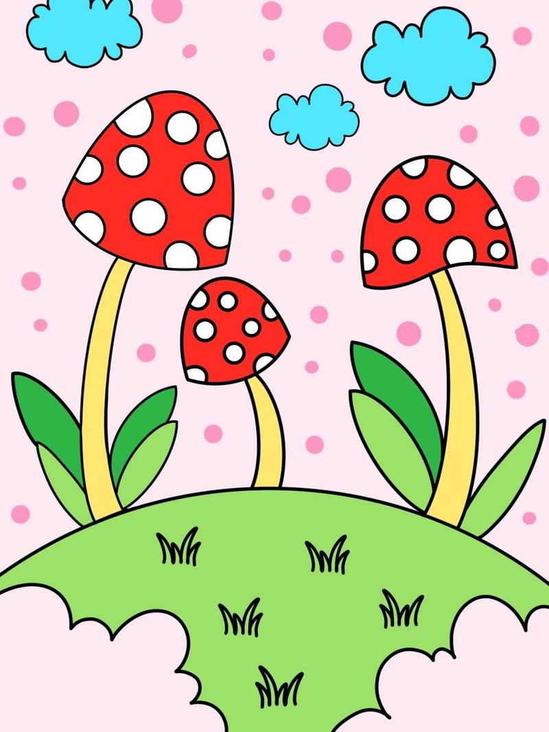 春天主题 蘑菇96 创意画 儿童画 简笔画 #创意美术儿童画# #儿童简