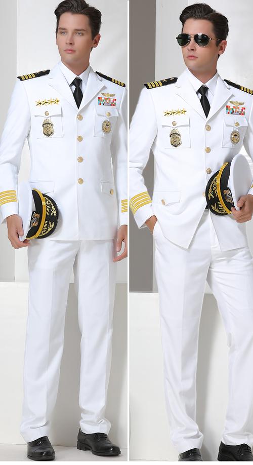 海军制服套装男士白色船长礼服军装直升机驾驶技术西装