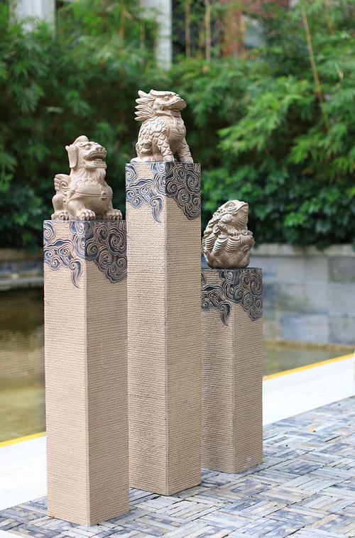 可狄kedi中式仿石雕拴马桩户外别墅门口庭院花园布置装饰貔貅麒麟摆件