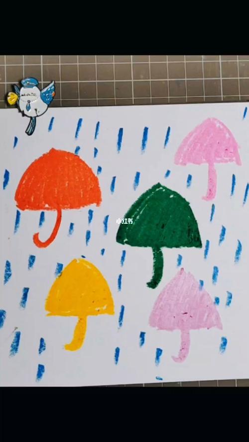 幼儿美术启蒙,小雨伞,适合幼儿园小班的宝宝工具:荷兰白卡  油画棒
