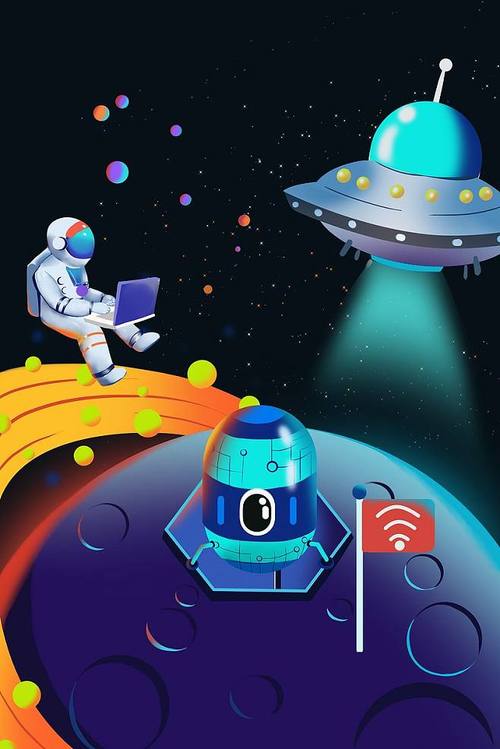 科技太空梦幻宇航员星球卡通扁平插画