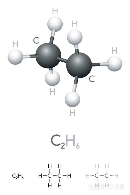 乙烷c2h6分子模型及化学公式有机化合物无色气体球棒模型几何结构和