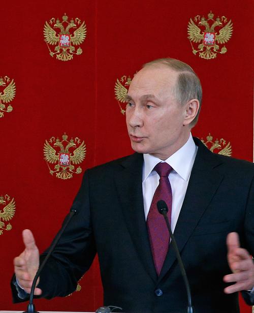 4月11日,在俄罗斯莫斯科克里姆林宫,俄罗斯总统普京出席新闻发布会.