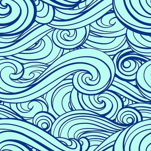 日系日式和风海浪波浪印刷填充图案纹理插画抱枕墙贴纸窗帘平面包装