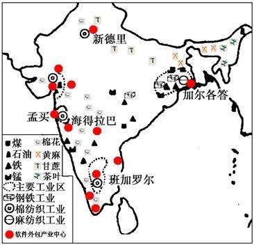 印度部分农矿产品和工业分布图