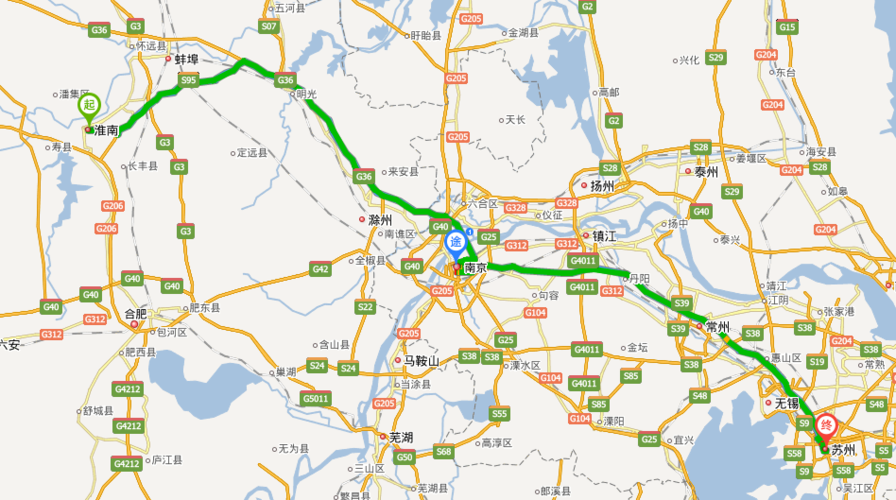 4公里,途经:芜合高速,常合高速 三,所以淮南去苏州是走南京会近一些