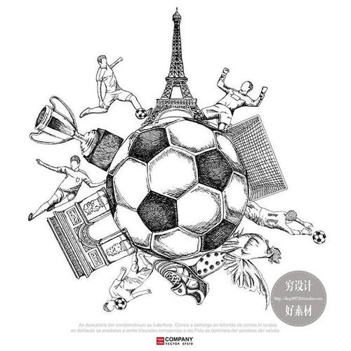 矢量手绘线稿素描足球运动员世界杯海报元素 eps设计素材 g820