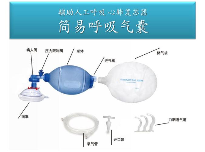 硅胶pvc简易呼吸器人工呼吸器面罩心肺复苏器急救五件套苏醒球囊 蓝色