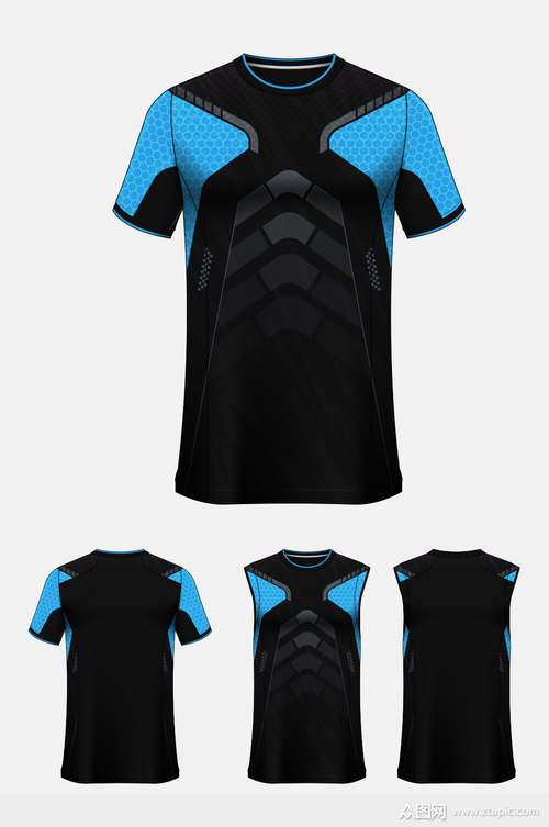 黑色蓝色科技健身运动t恤图案设计