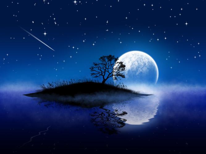 月亮和湖紫色天空唯美繁星的天空背景图片紫色唯美神秘星空夜空流星雨
