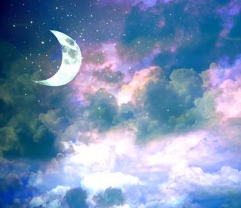 新月亮在晚上的蓝色的天空闪亮的星星照片