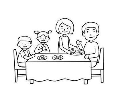 年三十年夜饭绘画作品一等奖漫画一家人围坐吃饭简笔画农村饭吃团圆饭