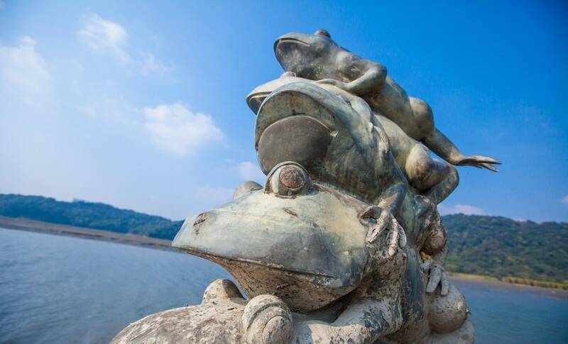 台湾日月潭九蛙叠像:九只大青蛙齐齐露出水面,究竟是几个意思?