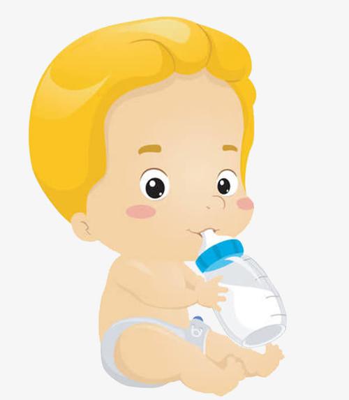 卡通金色头发男宝宝在喝奶