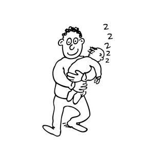爸爸抱着他熟睡的婴儿插画照片