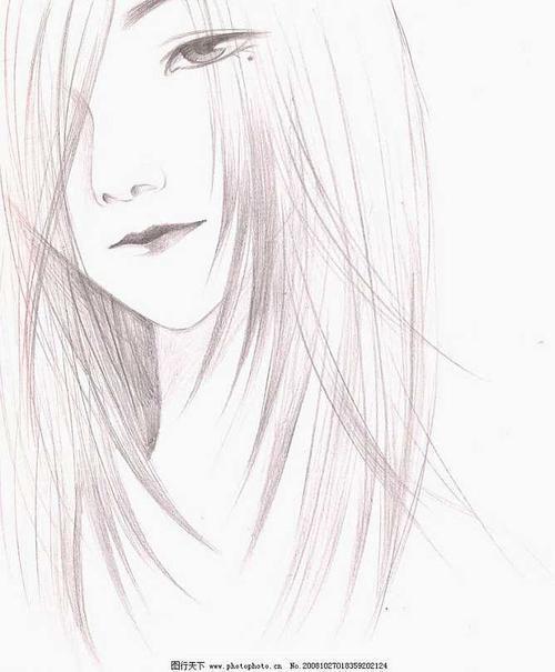 线稿 700932q版日本女孩的简笔画法动漫人物简笔画超美长发少女简笔画