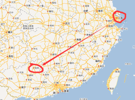 桂林在上海的南面还是北面