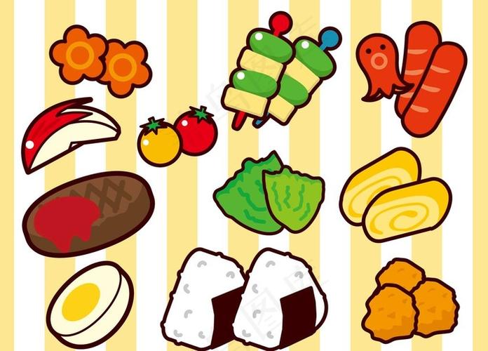 卡通食物蔬菜饭团美食插画素材图片ai矢量模版下载