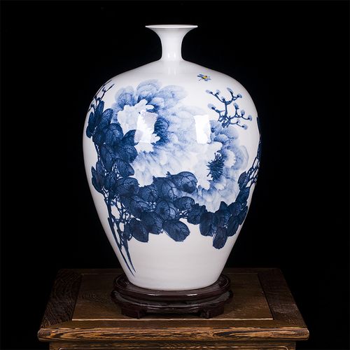 景德镇陶瓷器手绘青花牡丹花瓶现代简约装饰摆件现代时尚中式客厅