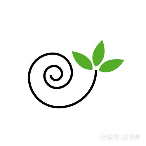 抽象绘画的可爱的蜗牛绿色的叶子标识的概念