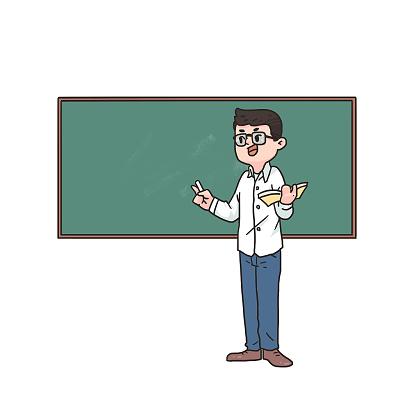 手绘卡通老师站在黑板讲课免扣元素学校校园老师元素