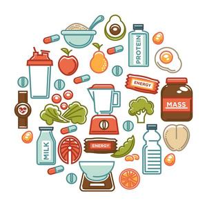 健身食品海报的运动健康饮食食品营养图标.