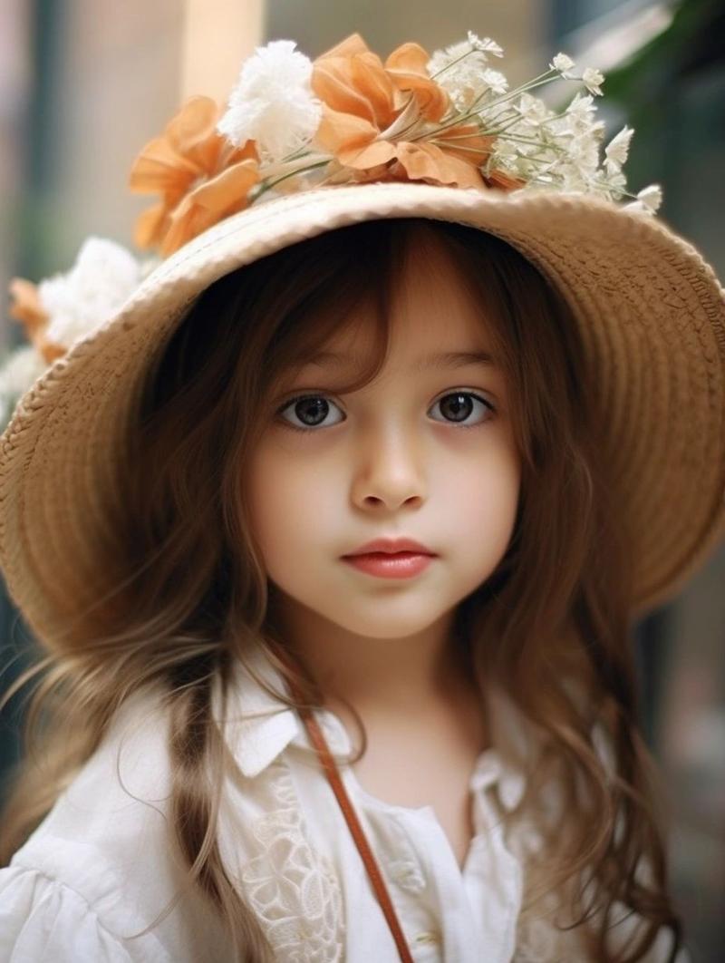 ai人物摄影甜美小女孩的街头shot 一个可爱的女孩,一岁半,大眼睛,双