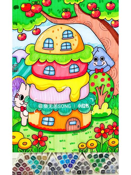 马克笔画儿童画 创意汉堡房子#画画  #装饰画  #多乐绘马克笔  #汉堡