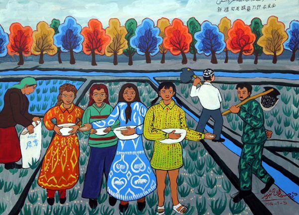 新疆首届农民画大赛:民族团结系列作品