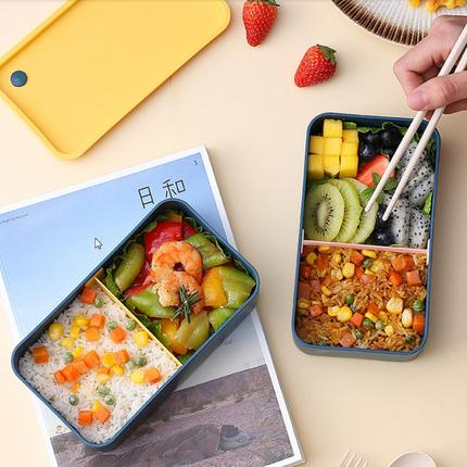 日式饭盒上班族可微波炉加热减脂餐盒分格学生分隔水果双层便当盒