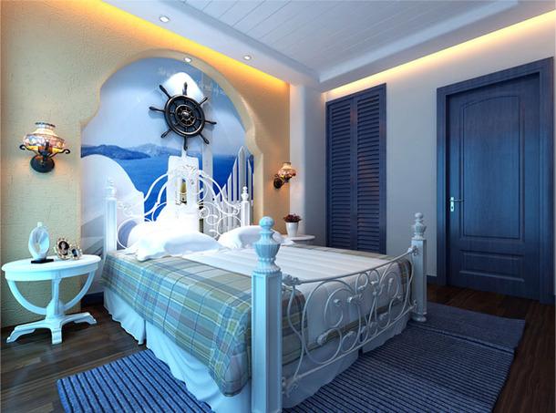 装修效果图 地中海风格卧室背景装修效果图 蓝色的地中海装修效果图是