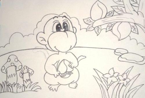 亲子儿童简笔画 用数字16画小猴子摘桃简单可爱